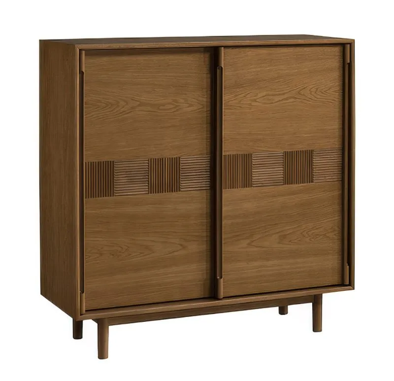 Commode / Buffet / Chêne caramel / 109 x 43 x 111 cm / 2 portes coulissantes / Système de portes coulissantes avec fermeture amortie / 3 étagères / 5 compartiments / 2 tiroirs / Inginele 03