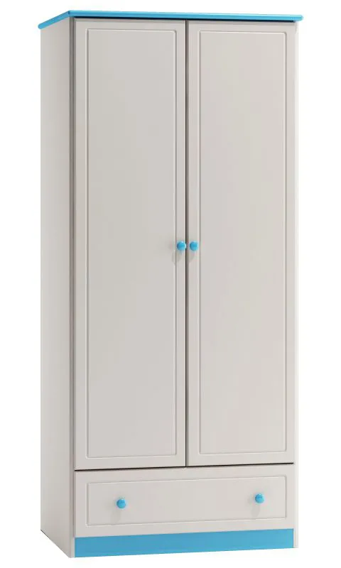 90 cm de large Armoire avec 2 portes | Couleur: Blanc / Bleu Abbildung