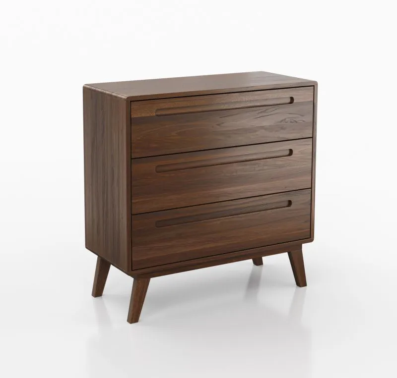 Commode étroite avec trois tiroirs Engordany 04 / hêtre massif / laqué / Couleur : Noyer / fonction soft-close / pour le salon