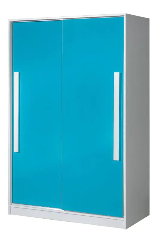 Chambre d'enfant - Armoire à portes coulissantes / armoire Walter 12, couleur : blanc / bleu brillant - 191 x 120 x 60 cm (H x L x P)