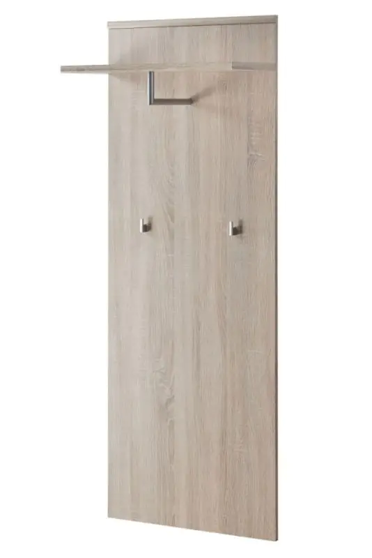 Portemanteau avec deux crochets et une barre de penderie Bratteli 11, couleur : chêne soonia - dimensions : 157 x 60 x 28 cm (h x l x p), avec étagère