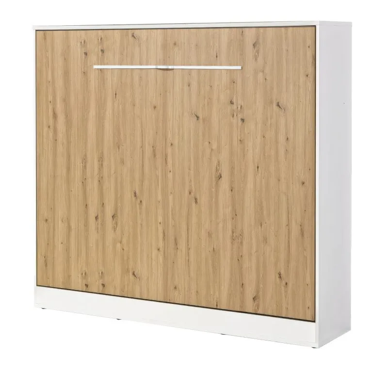 Lit escamotable horizontal | sommier à lattes inclus | surface de couchage 160 x 200 cm | lit rabattable | lit mural | lit double | couleur : chêne / blanc | 2 tablettes | Nalut 13