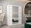 Armoire à portes coulissantes / Penderie Jan 03D avec miroir, Couleur : Blanc mat - Dimensions : 200 x 150 x 62 cm (H x L x P)