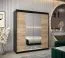 Armoire à portes coulissantes / Penderie Bisaurin 4B avec miroir, Couleur : Noir / Chêne de Sonoma - Dimensions : 200 x 180 x 62 cm ( H x L x P)