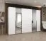 Armoire 3 mètres de large Eiger 102, Couleur : Blanc, deux portes miroir, quatre tringles à vêtements, Poignées : Noir, quatre compartiments, fonction soft-close, pour chambre à coucher