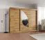 Armoire à portes coulissantes Jorasses 21, deux portes miroir, 2,5 mètres de large, Couleur : Chêne Artisan, 10 compartiments, rails en aluminium, armoire, chambre à coucher