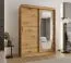 Armoire à portes coulissantes avec une porte miroir Musala 09, Couleur : Chêne Artisan, largeur 1,5 m, cinq casiers, deux tringles à vêtements, rails en aluminium, penderie