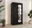 Armoire à portes coulissantes / Penderie Bernina 03, Couleur : Noir, largeur 1 mètre, une porte avec miroir, cinq casiers, deux tringles à vêtements, rails en aluminium