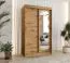 Armoire penderie à portes coulissantes avec miroir Bernina 05 | Chêne Artisan | 1,2 m de large | 5 compartiments | 2 tringles | Rails aluminium