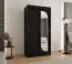 Armoire à portes coulissantes / Penderie Signalkuppe 03, Couleur : Noir, largeur 1 mètre, deux tringles à vêtements, cinq casiers, une porte miroir