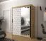 Armoire neutre avec porte miroir Dom 86, Couleur : Chêne Artisan / Blanc mat / Noir mat - Dimensions : 200 x 150 x 62 cm (h x l x p), avec design moderne