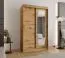 Armoire à portes coulissantes avec une porte miroir Musala 05, Couleur : Chêne Artisan, largeur 1,2 mètres, cinq casiers, deux tringles à vêtements, rails en aluminium, penderie
