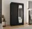 Armoire à portes coulissantes / Penderie Musala 07, Couleur : Noir, deux tringles à vêtements, largeur 1,2 mètres, rails en aluminium, une porte miroir, cinq casiers