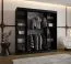 Penderie à portes coulissantes / Noir mat / Miroir décoratif / 200 x 62 x 200 cm / 10 compartiments / 2 tringles à vêtements / Détails modernes / Armoire