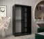 Armoire à portes coulissantes / Penderie Musala 07, Couleur : Noir, deux tringles à vêtements, largeur 1,2 mètres, rails en aluminium, une porte miroir, cinq casiers