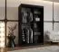 Armoire à portes coulissantes / Penderie Bernina 07, Couleur : Noir, largeur 1,2 mètres, une porte avec miroir, cinq casiers, deux tringles à vêtements, rails en aluminium