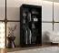 Armoire à portes coulissantes / Penderie Signalkuppe 03, Couleur : Noir, largeur 1 mètre, deux tringles à vêtements, cinq casiers, une porte miroir