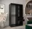 Armoire à portes coulissantes / Penderie Musala 07, Couleur : Noir, deux tringles à vêtements, largeur 1,2 mètres, rails en aluminium, une porte miroir, cinq casiers