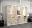 Armoire à portes coulissantes / Penderie Hacho 06 avec miroir, Couleur : Blanc mat / Chêne de Sonoma - Dimensions : 200 x 250 x 62 cm ( H x L x P)
