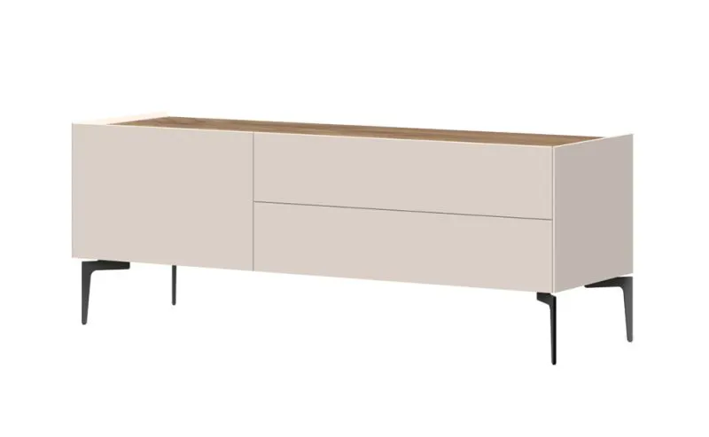 Meuble TV Asau 04, Couleur : Cachemire / Chêne foncé - Dimensions : 56 x 148 x 47 cm (H x L x P)