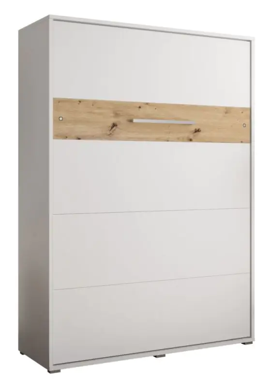 Lit escamotable Namsan 03 vertical, Couleur : Blanc mat / Chêne Artisan - Surface de couchage : 140 x 200 cm (l x L)