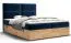 Elégant lit simple avec tissu velours doux Pilio 35, Couleur : Bleu / Chêne Golden Craft - Surface de couchage : 140 x 200 cm (l x L)