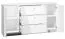 Commode Sydfalster 02, Couleur : Blanc / Blanc brillant - Dimensions : 85 x 160 x 41 cm (H x L x P), avec 2 portes, 3 tiroirs et 4 compartiments