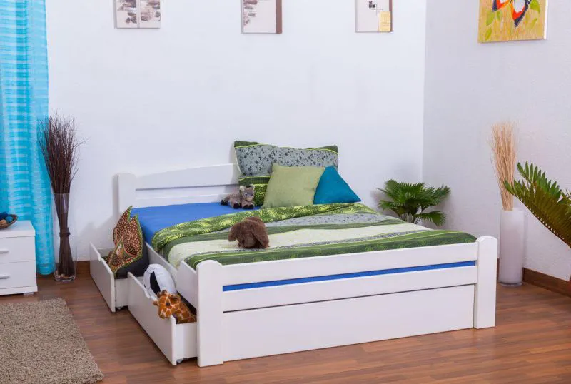 Blanc Hêtre Lit en bois 160 x 200 cm Blanc Abbildung