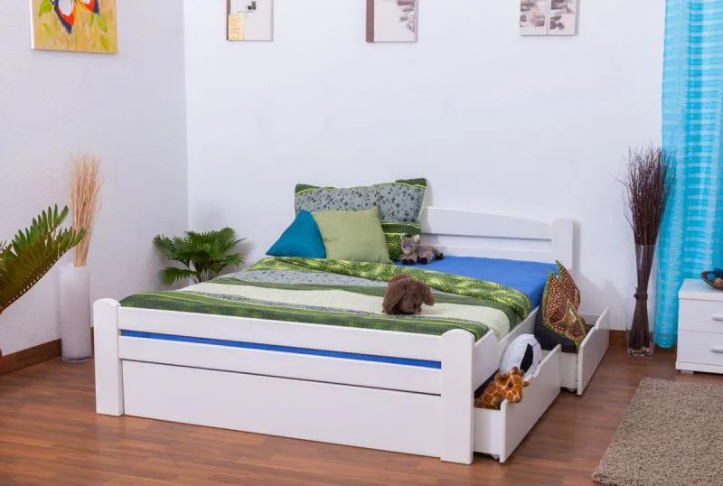 Blanc Hêtre Lit avec tiroirs 160 x 200 cm Blanc massif Abbildung
