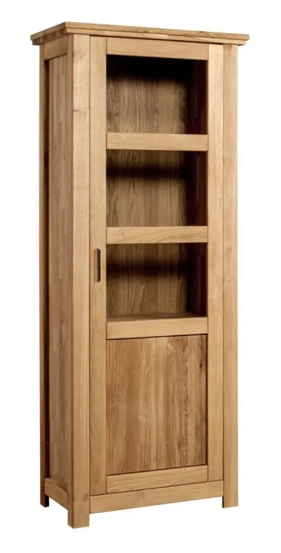 Vitrine massive à cinq compartiments Floresta 06, ouverture de porte : à droite, Naturel, Chêne, 204 x 81 x 48 cm, Stable et durable, avec poignées fines et discrètes
