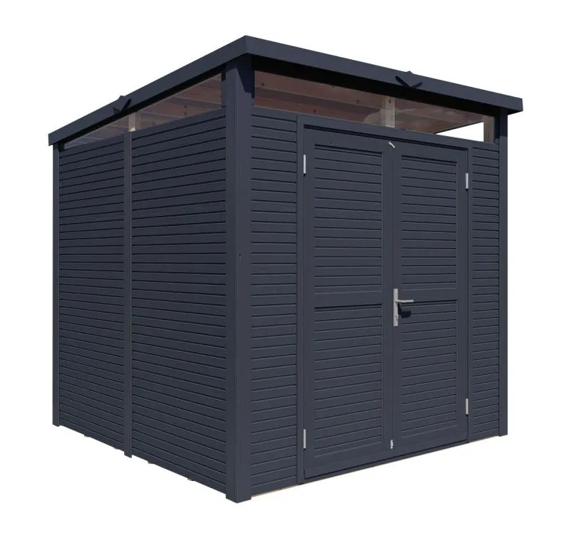Abri de jardin / Abri de jardin Büren 01 avec plancher, Anthracite - en éléments de 19 mm, Surface au sol : 5,29 m², Toit plat