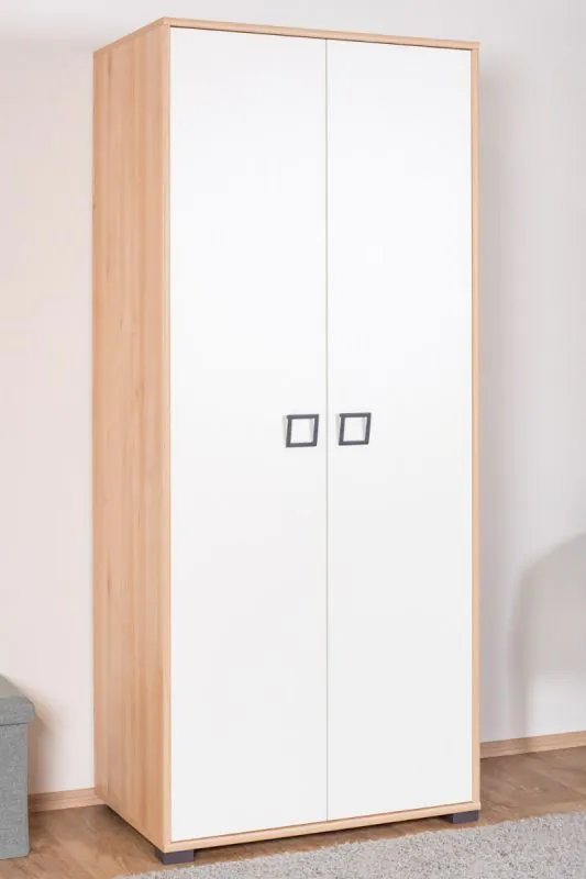 Chambre d'enfant - armoire à portes battantes / armoire Benjamin 12, couleur : hêtre / blanc - 198 x 84 x 56 cm (h x l x p)