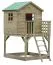 Tour de jeux S20D1, toit : vert, avec toboggan ondulé, balançoire double annexe, balcon, bac à sable, mur d'escalade et échelle en bois - Dimensions : 522 x 363 cm (l x p)