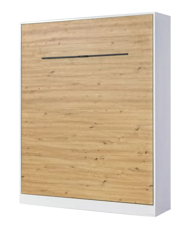 Lit escamotable vertical | sommier à lattes inclus | surface de couchage 160 x 200 cm | lit pliant | lit mural | lit double | couleur : chêne / blanc / noir | 3 étagères | Nalut 10