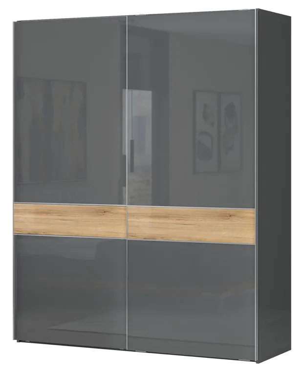 Armoire portes coulissantes Vaitele 06 | Anthracite brillant & Noyer | 224 x 182 x 61 cm