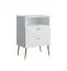 Table de chevet Almyros 01 | 2 tiroirs, niche ouverte | Blanc & or | 69,5 x 50 x 34 cm | Finition premium