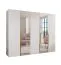 Armoire / Couleur : Blanc / 2 portes miroir / 3 compartiments / 3 tringles à vêtements / Poignées : Or / Dimensions : 250 x 52 x 202 cm / Fonction Soft-Close / Chants ABS