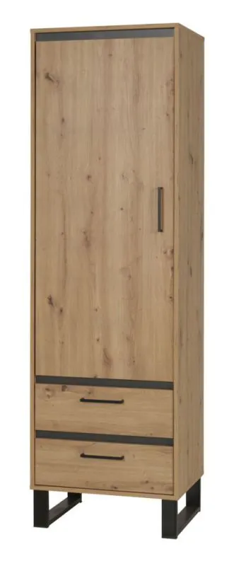 Armoire Kanel 04, Couleur : Chêne / Anthracite - Dimensions : 195 x 60 x 41 cm (H x L x P)