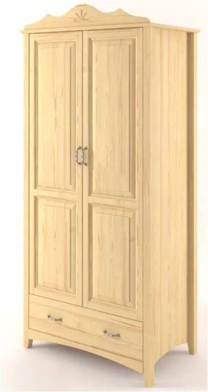 Armoire en bois de pin massif naturel Turakos 03 avec tringle à vêtements et compartiments - Dimensions 214 x 80 x 60 cm (H x L x P)