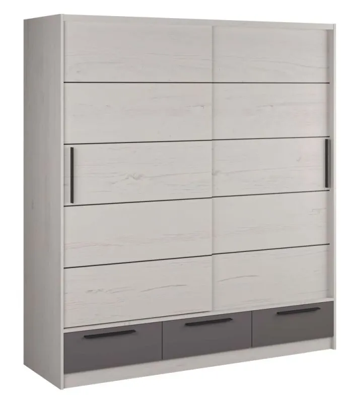 Armoire à portes coulissantes / Penderie Sidonia 08, Couleur : Chêne blanc / Anthracite - Dimensions : 220 x 149 x 62 cm (h x l x p)