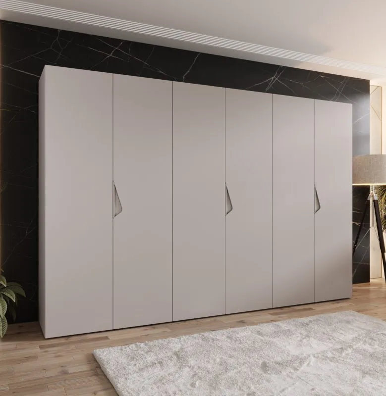 Armoire à portes battantes / 6 portes / Couleur : Cachemire / 3 tringles à vêtements / Poignées : Cachemire / 3 compartiments / Dimensions : 300 x 52 x 202 cm / Fonction Soft-Close