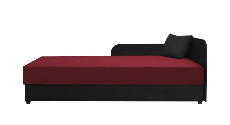 Lit simple / lit d’appoint Lobatos 90 | Noir & Rouge | Tête de lit droite | Rangement intégré | 80 x 195 cm
