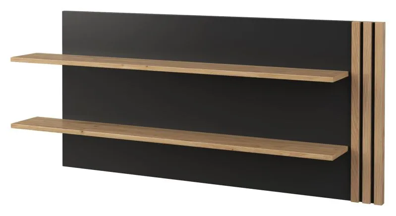 Étagère murale suspendue Slatina 22 | Eichenfurnier naturel | Espace optimisé 62 x 140 x 20 cm | 2 niveaux | Élégance chêne/noir