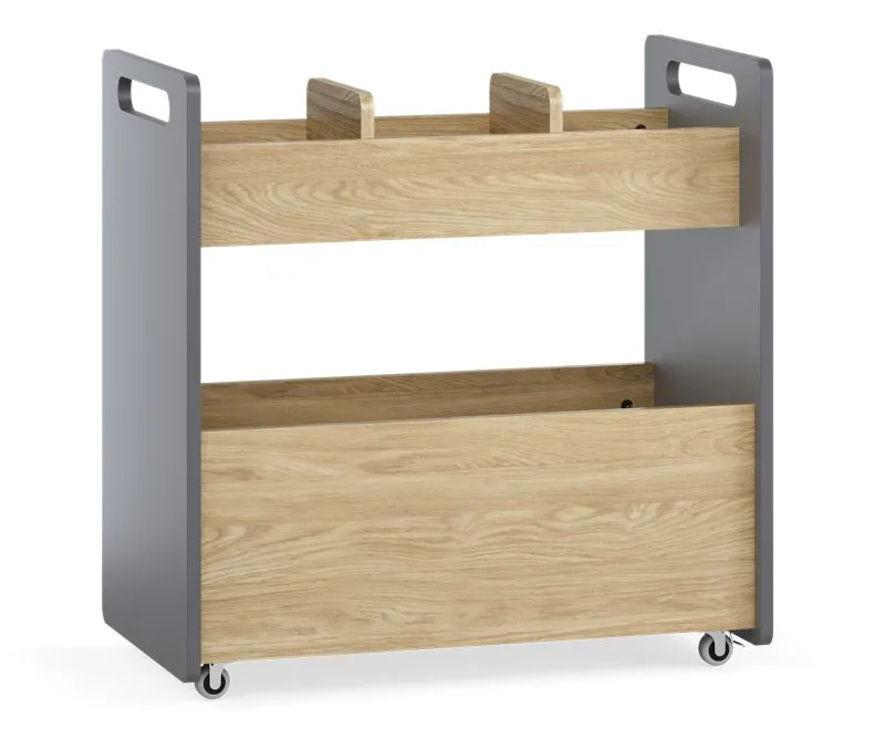 Chariot à roulettes / Couleur : Chêne / Graphite / 4 roulettes / 4 compartiments / Dimensions : 70 x 40 x 71 cm / Pour chambre d'enfant / Avec organiseur pour stylo / Pour jouets ou livres