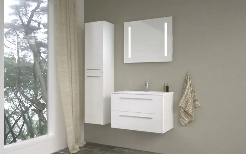 Meubles de salle de bains - Set AV Rajkot, 3 pièces avec lavabo / évier, couleur : blanc mat