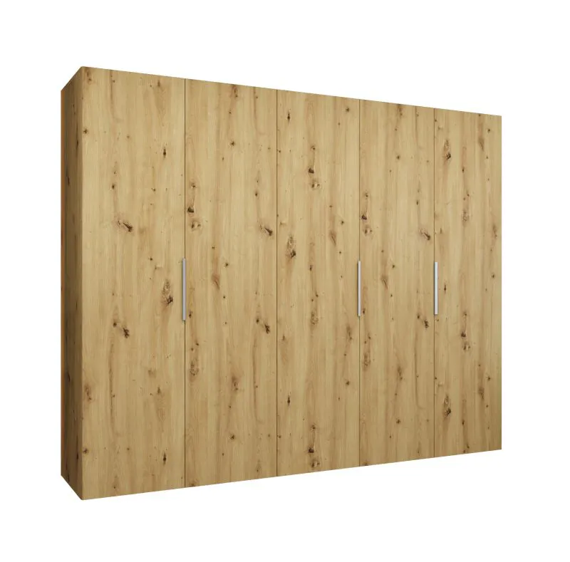 Armoire Korab 35 | 3 tringles | 5 portes | 250 cm de large | Chêne Artisan | Soft-Close | Poignées couleur cachemire