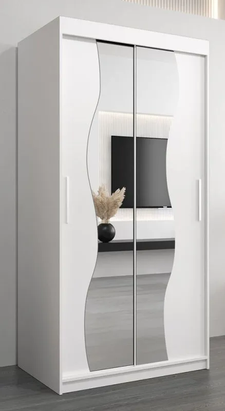 Armoire à portes coulissantes Robinyera 01 avec miroir | Blanc mat | 200 x 100 x 62 cm