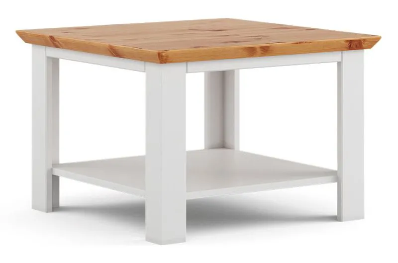 Table basse Bresle 08, Pin massif, Couleur : Blanc / Naturel - Dimensions : 70 x 70 x 40 cm (l x p x h)