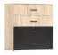 Commode / 93 x 90 x 42 cm / Chêne / Noir brillant / Troodos 04 / 4 tiroirs / Plateau résistant aux rayures et à l'humidité / Poignées fines noires