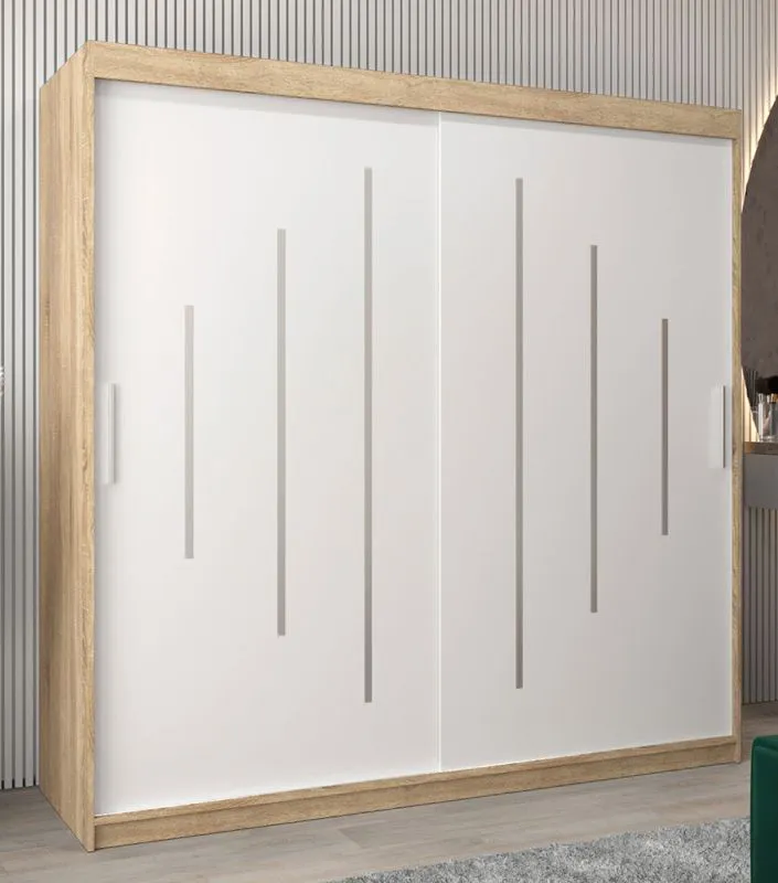 Armoire à portes coulissantes / Penderie Pilatus 05, Couleur : Chêne de Sonoma / Blanc mat - Dimensions : 200 x 200 x 62 cm (H x L x P)